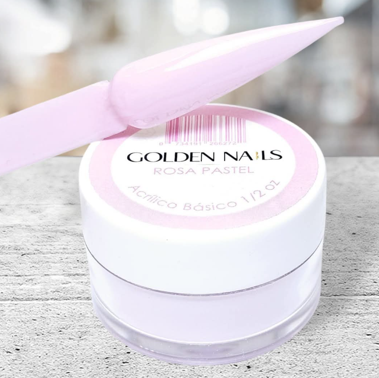 ACRILICO ROSA PASTEL GOLDEN NAILS